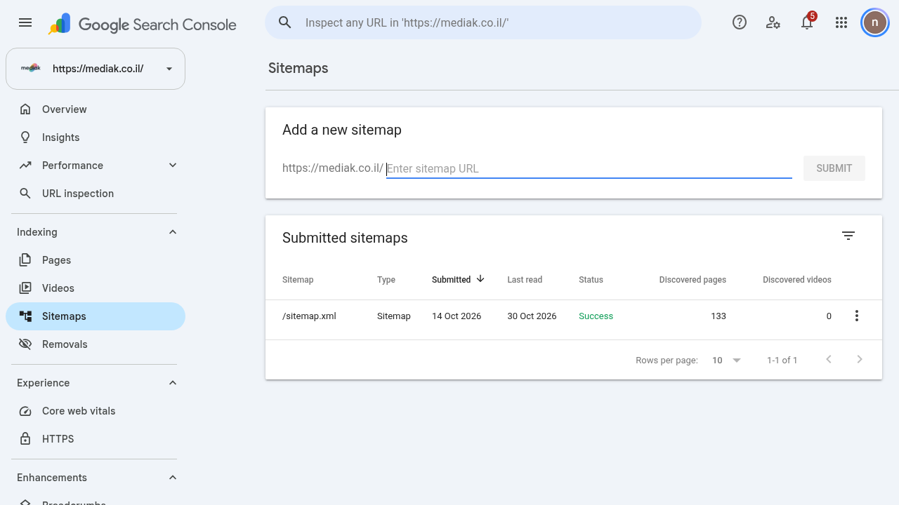 דוח Sitemaps ב-Search Console