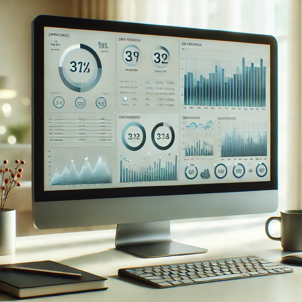 DALL·E 2024-12-30 15.31.26 - A realistic and visually appealing depiction of an analytics dashboard on a computer screen, showcasing graphs, charts, and data metrics in a clean an